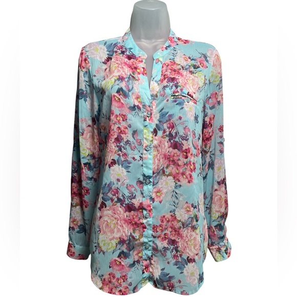 KUT from the Kloth Jasmine Top Blue & Pink Floral Size Medium - Picture 2 of 6